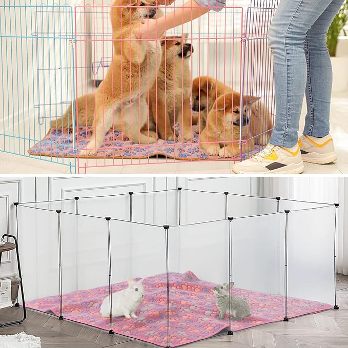 Panelee 4 Pcs Waterproof Dog Blankets Washable Puppy Paw Print Fleece Blanket for Small Medium Pet Cat Whelping Warm Soft Sleep Mat Guinea Pig Cage Liners(36 x 36 Inch)