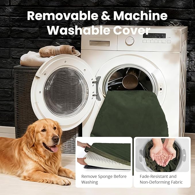 OhGeni Orthopedic Waterproof Dog Bed for Large Dogs, Machine-Washable Removable Cover in Easy-Clean Fabric, High Density Foam & Easy-Carry Handle, Suitable for Crate, 41 inch (Green)