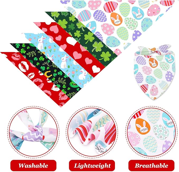 Whaline 6 Pack Valentine's Day Pet Bandanas Heart Pet Neckerchief Shamrock Clover Triangle Dog Bibs Easter Spring Bunny Dog Collar Scarf St. Patrick's Day for Pet Costume Accessories