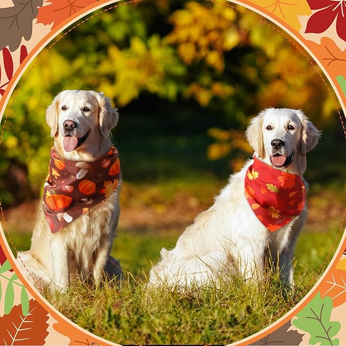 Chunful 100 Pieces Thanksgiving Dog Bandanas Bulk Fall Autumn Pet Bandanas with Pumpkin Patterns Triangle Scarf Bib Kerchief Set for Small Large Dog Costume Accessories (31.5 x 21.7 x 21.7)