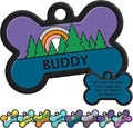 GoTags Silent Dog Tag, Personalized Engraved Bone Silicone Dog and Cat Name Pet ID Tags, Soundless No More Jingling Dog Tags with Design (Forest, Purple)