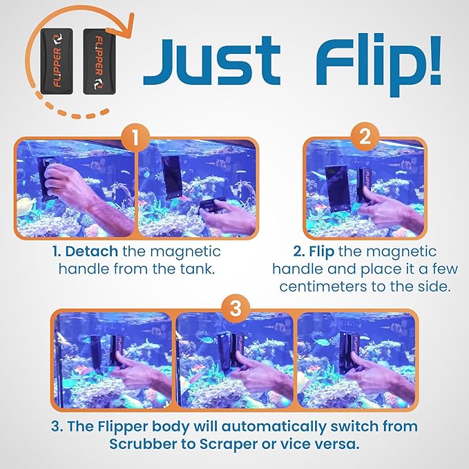 FLIPPER Standard Magnetic Aquarium Glass Cleaner – 2-in-1 Scrubber and Scraper, Hands-Free Fish Tank Cleaner for Algae Removal, Safe for Glass & Acrylic Tanks up to 1/2" (12mm), Freshwater & Saltwater