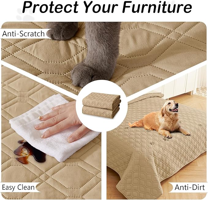 hyha Waterproof Dog Bed Blanket, Soft Pet Blankets, Waterproof Couch Cover for Dogs, Reversible Sofa Covers Washable for Furniture (40x50 Inch, Camel/Beige)