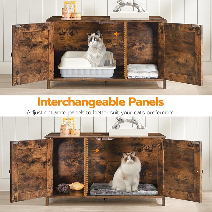 HOOBRO Litter Box Enclosure, Cat Litter Box Furniture with Removable Divider, Large Hidden Litter Box Furniture, Wooden Cat House, End Side Table, 31" L x 17.5" W x 19.7" H Rustic Brown BF03MW01G2