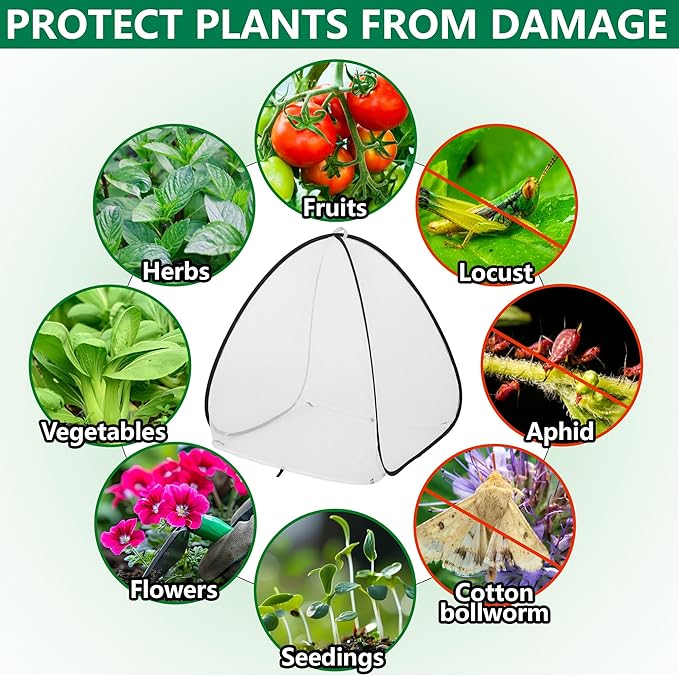 2 Pcs Pop Up Insect Barrier Plant Cover Tent, 30 x 28 x 28 Inch Foldable Garden Plant Protectors Mesh Enclosure, Garden Net Cage Bird Insect Guard Cover for Protecting Plants Fruits Vegetables