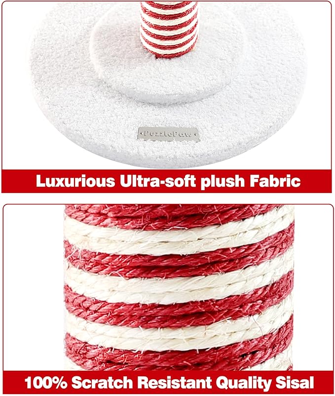 Christmas Cat Scratching Post,Christmas Cat Scratcher for Indoor Cats,Xmas Cat Tree Tower Activity Cat Play Center with Santa Danging Sock Toys and Gift Box