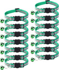 14 Pack Breakaway Cat Collar with Bell, Reflective Kitten Collar for Girl Boy Cats, Safety Buckle Adjustable 7.5-12.5 Inch, 0.4 Inch Width Lightweight, Pet Gifts (Green)