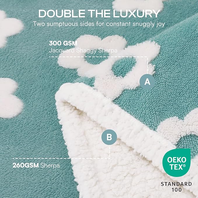 Luciphia Waterproof Pet Blanket for Medium Large Dogs Washable Fluffy Thick Jacquard Shag Fleece Warm Sherpa 3D Textured Flower Print for Cats Puppy Couch Protection (Blue,40x28 inches)