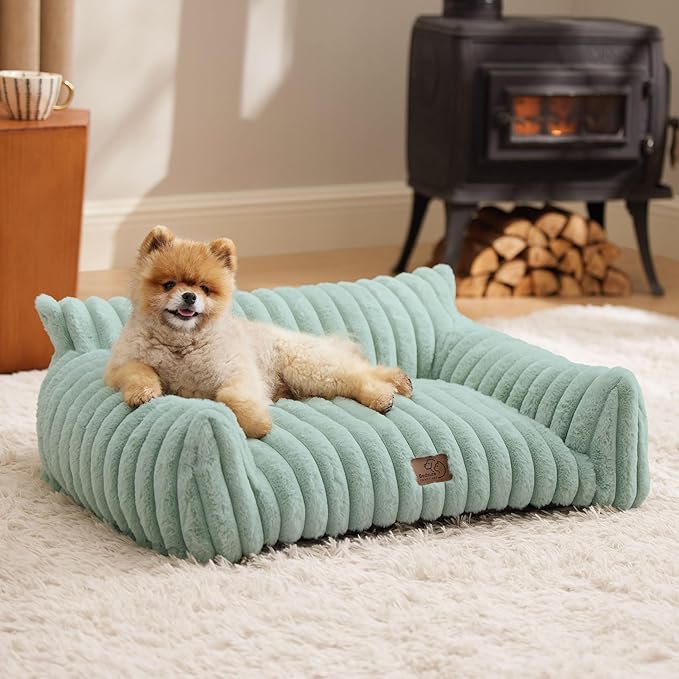 Bedsure ComfyFleece™ Cute Cat Couch for Pets - As Seen on TV on Good Day New York, Small Medium Dog Bed, Supportive Couch Bed for Small Dogs, 30 Inch, Garden Green
