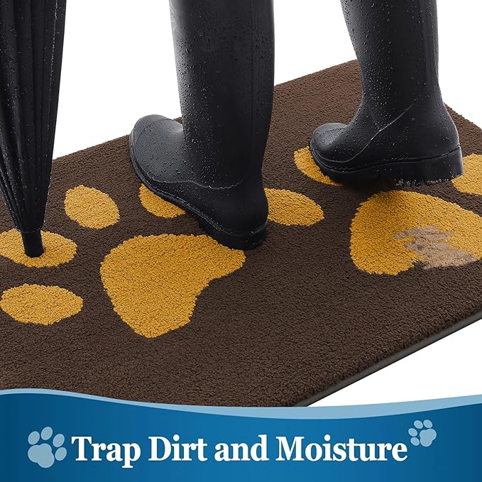 Buganda Dog Door Mat for Muddy Paws, Absorbent Dirt Trapper Washable Indoor Doormats, Non Slip Low-Profile Mud Mat for Dogs, Front Entrance Doormat for Inside Floor (30x20 Inches, Coffee)