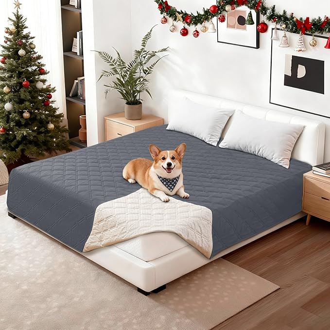 Waterproof Dog Bed Cover, Non-Slip Dog Blanket for Couch, Couch Covers for Dogs Washable, Pet Blanket for Furniture, Pet Bed Mat for Sofa, Car, Pet Supplies (82x82 Inch, Dark Grey)