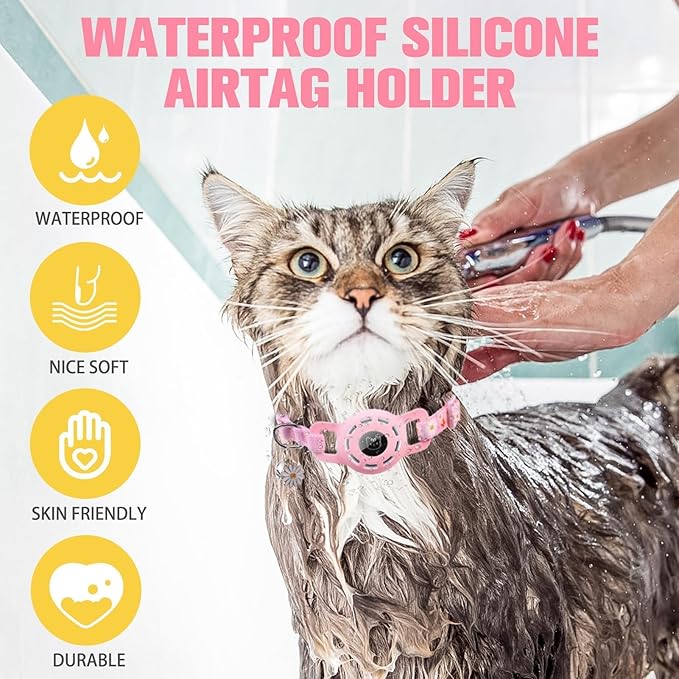 BINGPET AirTag Cat Collar with Bells, Upgraded Safety Elastic Collar with Airtag Pet Collar Holder, Anti-Lost Cat Collars for Girl Boy Cats, Anti-Suffocation Kitty Puppy Collars