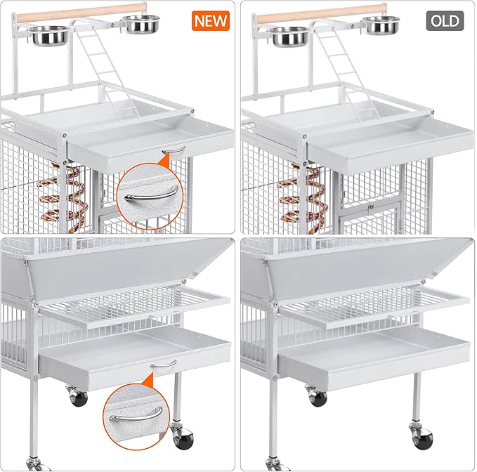 Yaheetech Wrought Iron Bird Cages, Play Top Large Aviary with Stand for Cockatiel Parrot Sun Parakeet Conures Lovebird Budgie Finch African Grey White, 61-inch