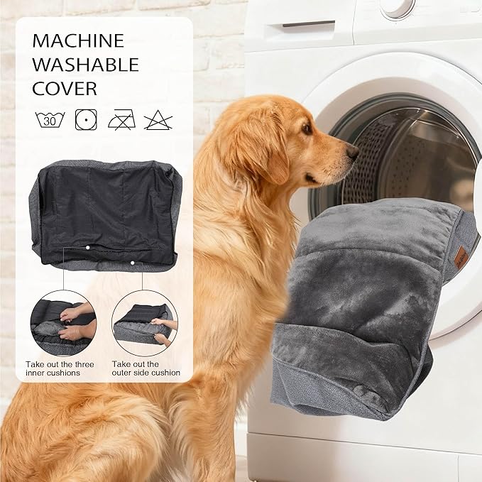 Orthopedic Dog Bed for Extra Large Dogs - Extra Thick Supportive Dog Couch Bed, Pet Beds Sofa with Waterproof Washable Cover & Non-Slip Bottom, Brown, 48x35 Inch