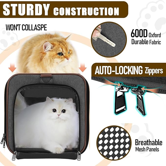 Small Dog Carrier Cage Soft Chihuahua / Softshell Big Cat Carrier Maine Coon / Pet Taxi Carrying Bag over 25lbs / Top Loader Travel Kennel Brown