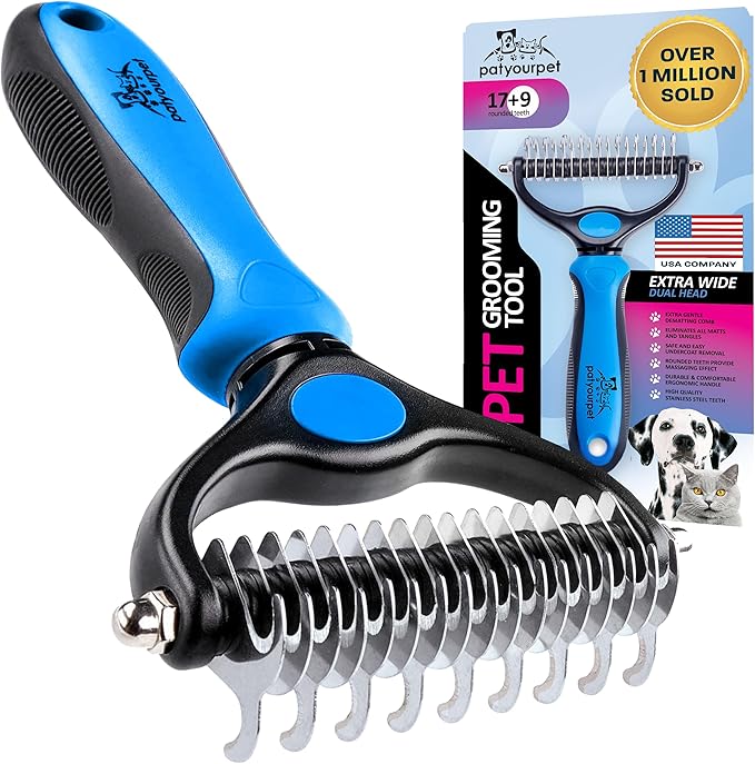 Pat Your Pet Deshedding Dog Brush For Shedding – Cat Brushes For Indoor Cats, Double-Sided Cat Brush Deshedding & Grooming Tool For Long Haired And Short Haired Dogs, Skin-Friendly