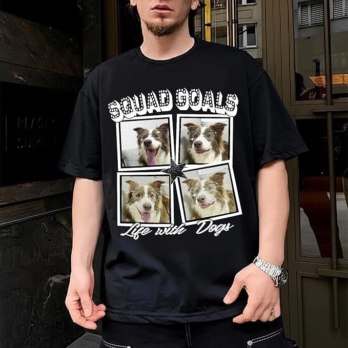 H-DEWALL Custom Shirts Custom Bootleg Rap Shirt for Him Custom Face Shirt with Photo Pet Custom Tees Gift for Dog Cat Lover