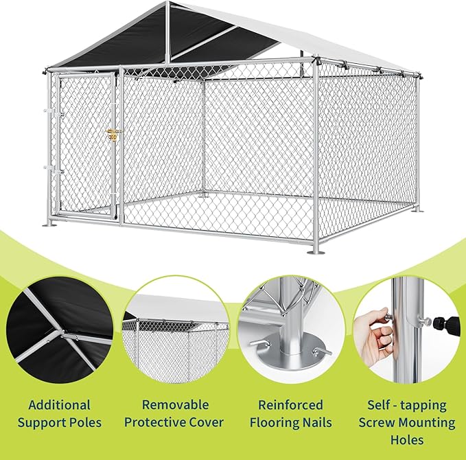 Large Dog Kennel Outdoor with Roof Heavy Duty Dog Enclosure Outside Pet Fence for Yard Dog Boarding Kennel Poultry House Cage Steel Fence with Ground Anchor Secure Lock Farm Training 7.5×7.5×5.5FT
