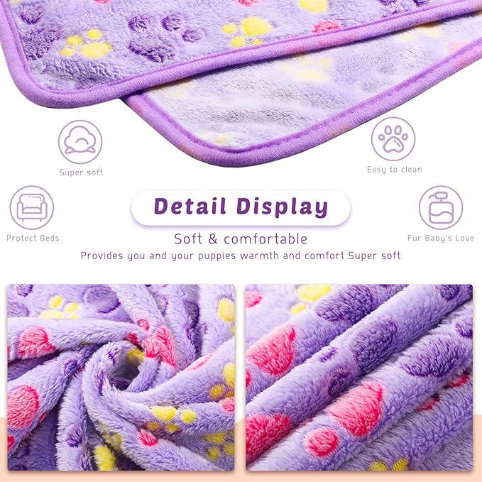 Tegeme 8 Pcs Fleece Dog Blankets for Small Dogs Cat Soft Coral Velvet Warm Sleep Mat Fluffy Dog Paw Print Blanket for Kitten Doggy Small Animal(24 x 16 Inch,Mixed Color)