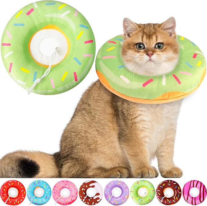 Cat Cone Collar Soft, Cat Recovery Collar for Wound Healing Cute Donut Adjustable Kittens Cones to Stop Licking Comfortable Lightweight Neck Elizabethan Collars for Cats Kittens After Surgery