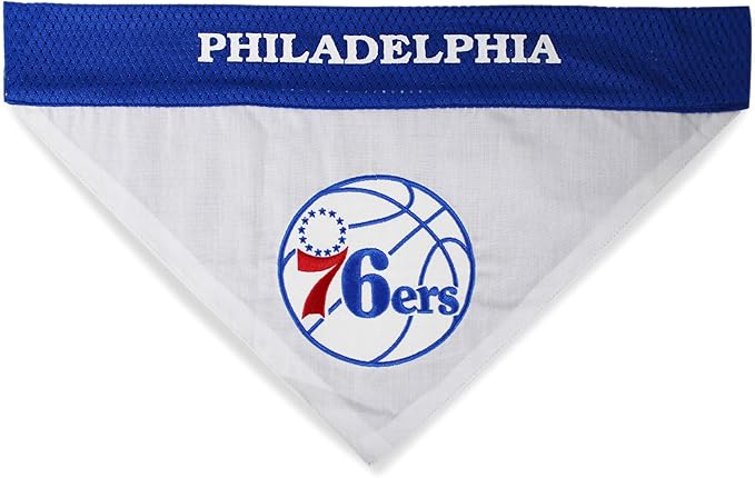 NBA Dog Bandana - Philadelphia 76ers Reversible Pet Bandana. 2 Sided Home & Away Sports Bandana with a PREMIUM Embroidery TEAM Logo, Small/Medium