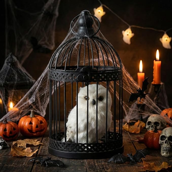 VELA LANTERNS Bird Cage Decor Candle Holder Lantern Decorative Table Centerpiece Halloween Decorations, 10" and 6" Tall, Black, Set of 2