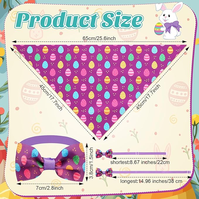 Sanwuta 50 Pcs Dog Bandanas and Collar Bow Ties Set 25 Bandanas Bulk 25 Charm Dog Collar Pet Triangle Pet Scarf Bowtie for Small Medium Large (Easter)