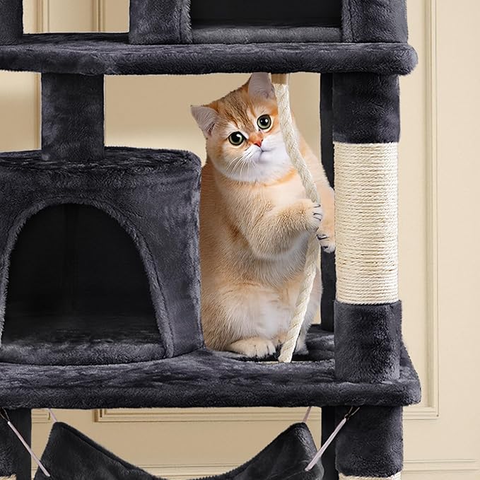 Topeakmart 62.2 inches Cat Tree, Cat Tower w/Double Condos, Scratching Posts & Hammock, Cat Activity Tree Kitten Play House, Black