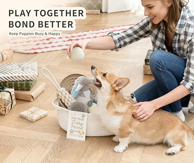 Dog Gift Basket – Puppy Starter Kit, Welcome New Puppy Gift Basket with Interactive Toys Bundle, Perfect Dog Birthday Set with Chew Toys, Pet Essentials for New Owners