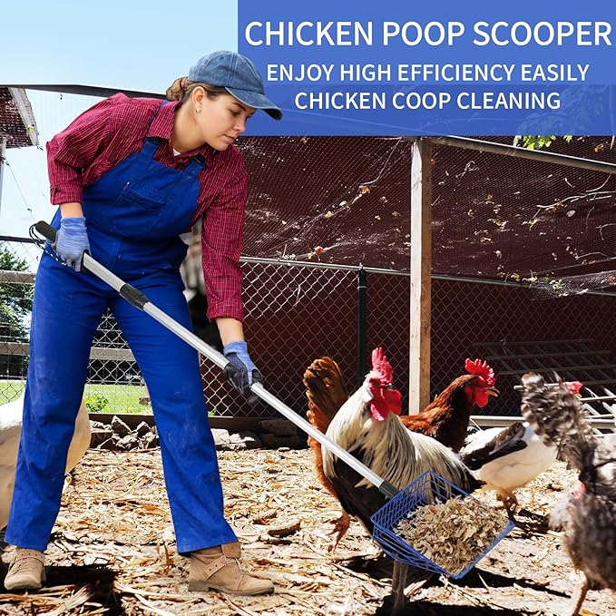 Jonkehai Chicken Poop Scooper 6inch Metal Chicken Litter Scoop Extendable Metal Cat Litter Scoop 23 to 42" Long Chicken Coop Litter Scoop Litter Sifting Shovel Chicken Coop