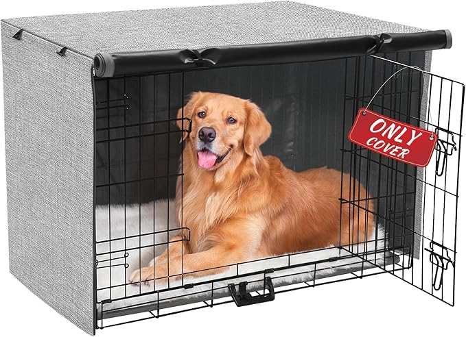 Dog Crate Cover - Double Door Waterproof Pet Kennel Cover, Durable 600D Polyester Protective Cage Cover for 36 Inch Dog Crate - Grey