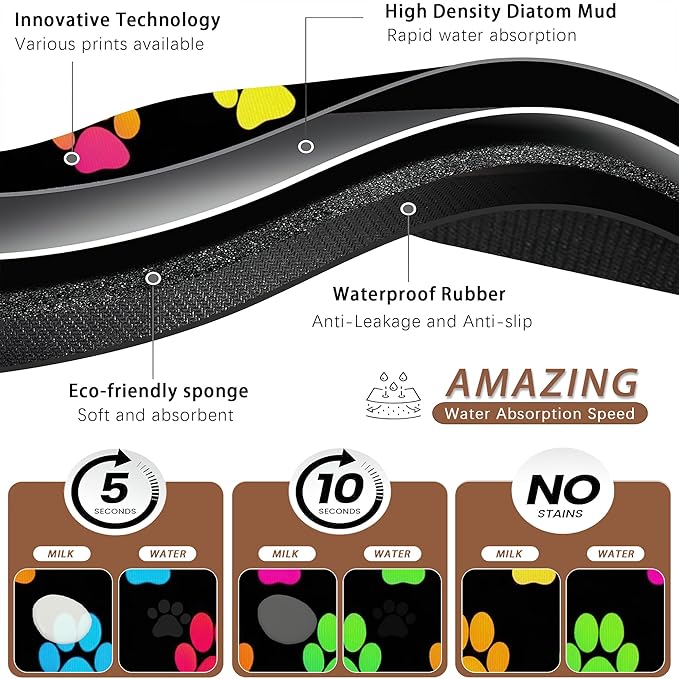 Cat Gradient Paw Print Dog Food Mat for Floors,Absorbent Pet Food and Water Bowl Mats,Non-Slip Pet Feeding Mat,Pet Supplies 16" x 24"