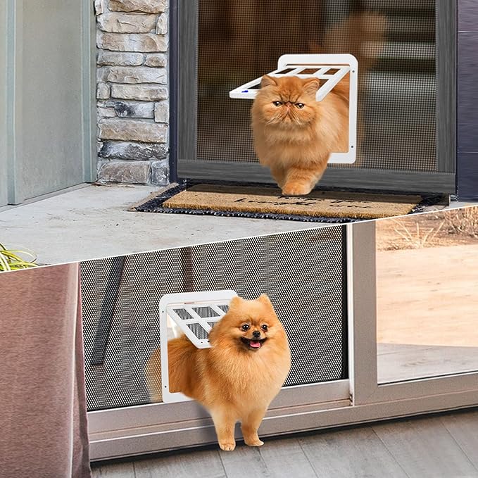 NAMSAN Cat Screen Door, Flap Opening 8.3 x 10.3 inches, Doggie Door for Screen Door, Window Cat Door Magnetic Self-Closing, Cat Door for Sliding Door, Lockable, White