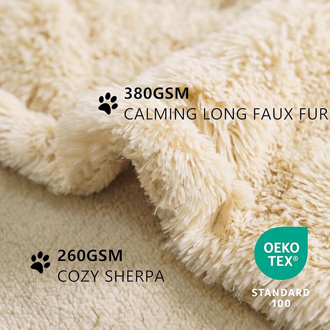 gogobunny Waterproof Dog Blanket for Couch & Furniture Protection - Super Soft Reversible Throw for Large Dogs & Cats, Calming Washable Fur & Sherpa Pet Blanket (50x60 Inch, Beige)