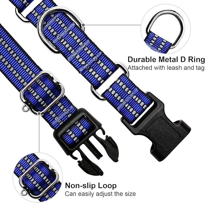 Martingale Dog Collar, Adjustable Nylon Reflective Collar with Quick Release Buckle (Royal Blue, Medium)