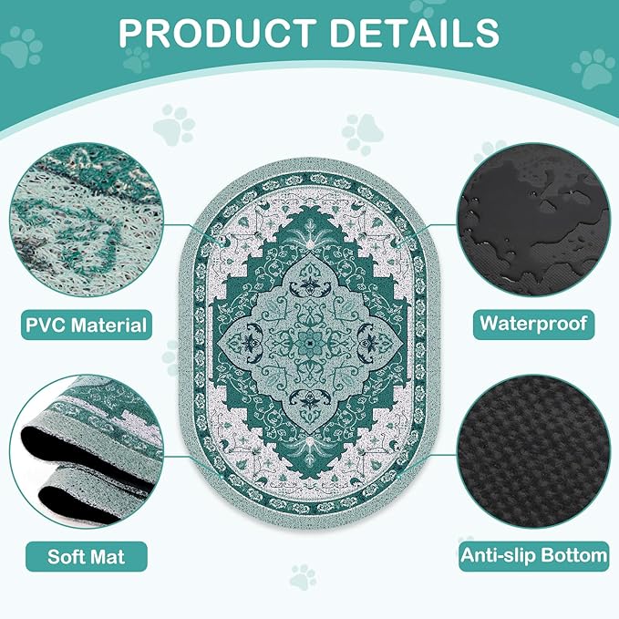 Bienbee Cat Litter Mat, 40" x 30" Jumbo Size Litter Box Mat Rug with Non-Slip Bottom, Urine and Water Proof, Easy to Clean Cat Supplies Essentials for Indoor Kitty Kitten Floor,Green XL