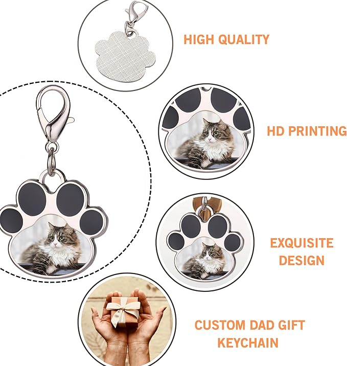 Custom Pet Photo Keychain Personalized Photo Pawprint Dog Tag Keychain Engraved Keyring Animal Pet Lover