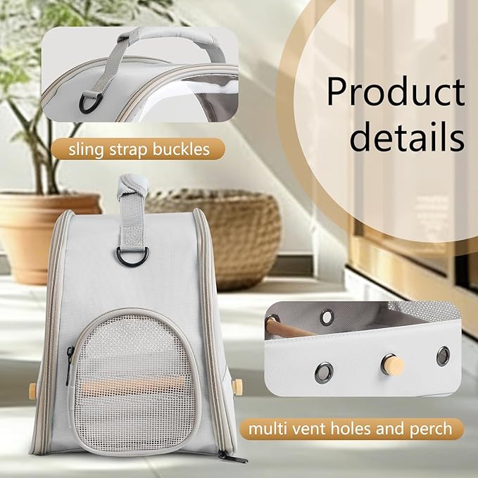 Bird Travel Carrier Cage, Portable Small Bird Parrot Parakeet Carrier with Standing Perch and Soft Mat, Side Access Window Collapsible Bird Carry Transport Bag for Vet Visit