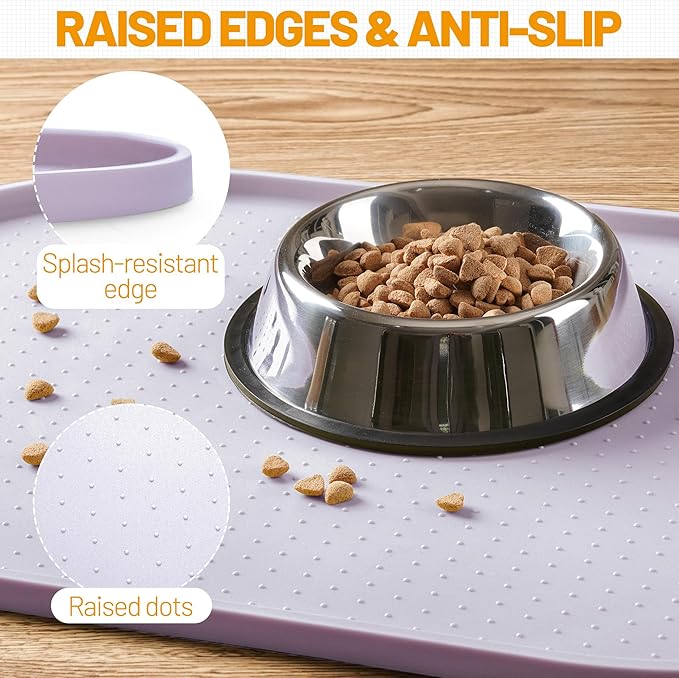 Hubulk 100% Waterproof Silicone Pet Feeding Mat with Raised Edge for Food and Water, Dog Bowl Mats, Cat Bowls Placemat with High Lip Protects Floor for Cats and Dogs (Dove, 24" L x 16" W)