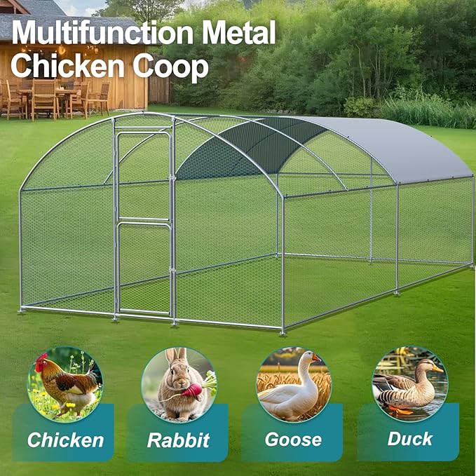 Large Chicken Coop, Chicken Coops for 20 Chickens, Chicken Runs for Yard with Water Poof & UV Resistance Cover, Dome Roof Chicken Coop Run with Double Lockable Doors for Outdoor Backyard