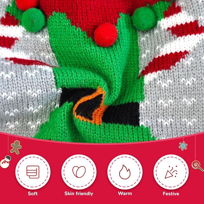 Dog Cat Ugly Christmas Sweater Boy Girl Xmas Pet Clothes Holiday Puppy Costume New Year Gifts for Small Medium Large Dogs Outfits (XS, Grey Elf)