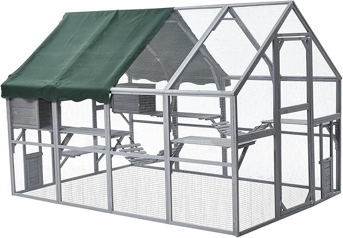 PeakPursuit Extra Large Cat Enclosure,110 Inch Large Catio with Waterproof Roof, Pet Habitat for 57 FT² Space, Outdoor Pet House with 7 Platforms,2 Resting Box and 2 Bridges, for Small Animals Use