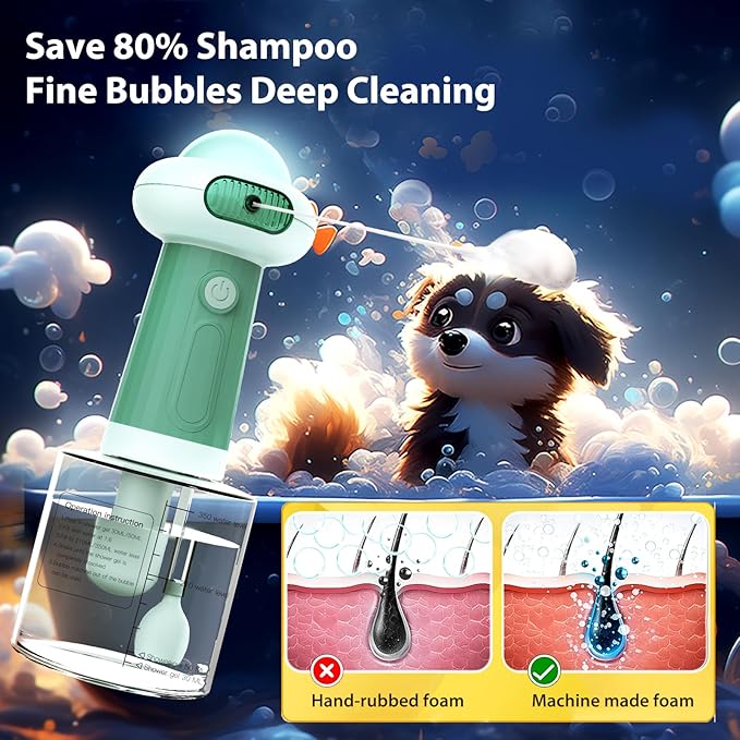 Electric Dog Shampoo Dispenser & Foam Machine - Automatic Pet Bath Soap Dispenser with Magnetic Charging, Waterproof Dog Shower Frother for Dogs, Cats, Puppies (Green)