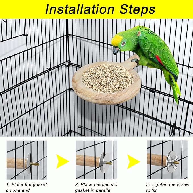 ASOCEA 2 Pack Bird Perch Feeding Cup, Bowls for Cage Wooden Perch Stand Hanging Bowls for Bird Cage Accessory Parrot Wood Perch Stand Toy for Parakeet Lovebird Cockatiel Budgie