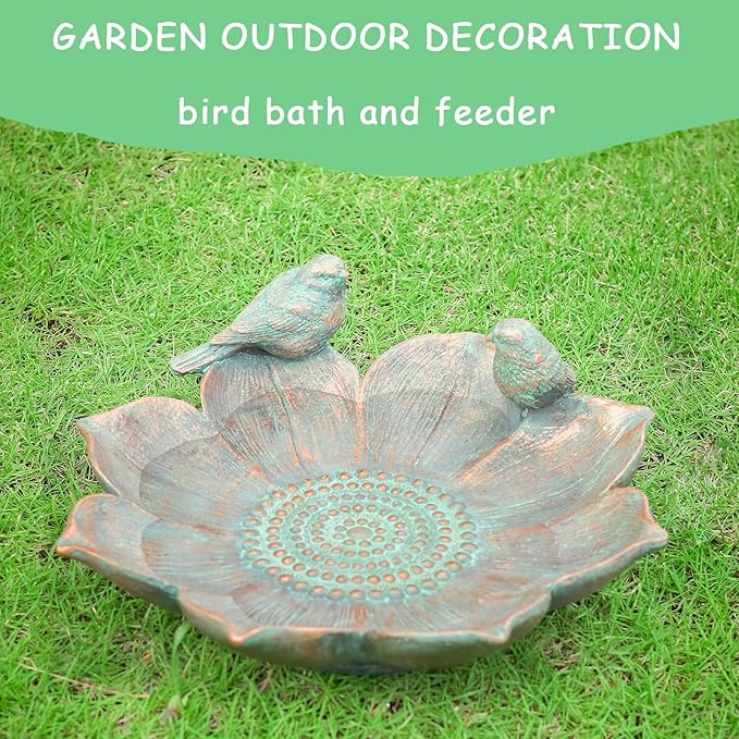 MUMTOP Bird Baths for Outdoors, Antique Outdoor Garden Bird Bath Resin Birdbath Bowl with Vintage Bird Ornament for Outside Yard Table Decor