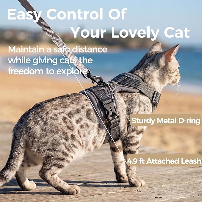 Cat Harness and Leash Set Escape Proof Tactical Small Kitten Harness Emotional Support Cat Vest, Grey, S