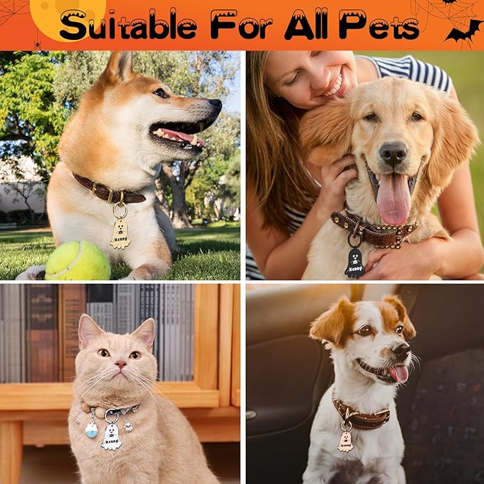 Personalized Pet Tags for Dog Cat, Custom Halloween ID Tags for Dogs, Dog Name Tags Engraved for Pets, Boo Basket Stuffers, Halloween Gifts for Dogs Lovers (Ghost)