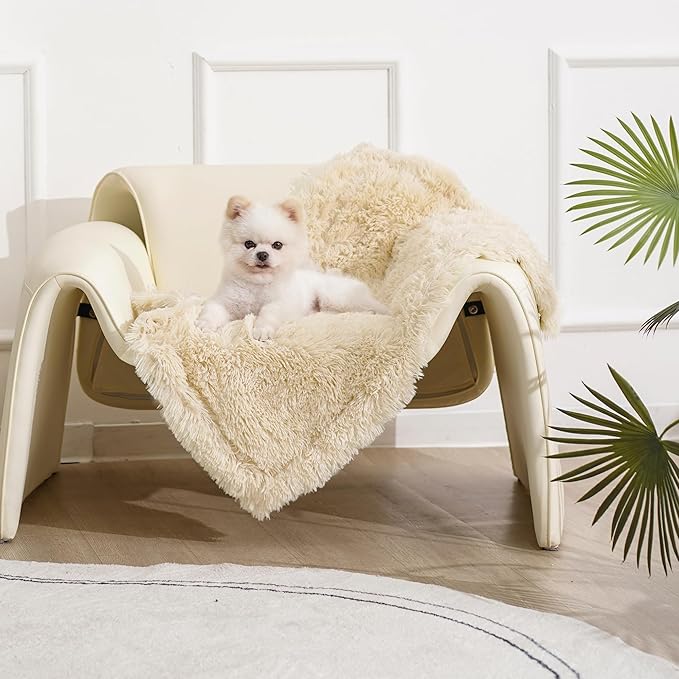 gogobunny Waterproof Dog Blanket for Couch & Furniture Protection - Super Soft Reversible Throw for Large Dogs & Cats, Calming Washable Fur & Sherpa Pet Blanket (25x35 Inch, Beige)