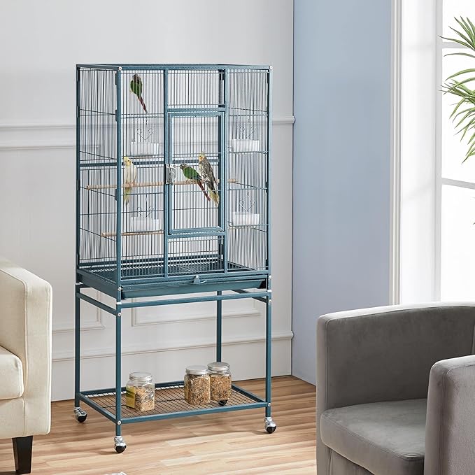 Yaheetech 54inch Metal Large Parrot Parakeet Flight Bird Cage w/Rolling Stand for Small Parrots Cockatiel Sun Parakeet Green Cheek Conure Lovebird Budgie Finch Canary