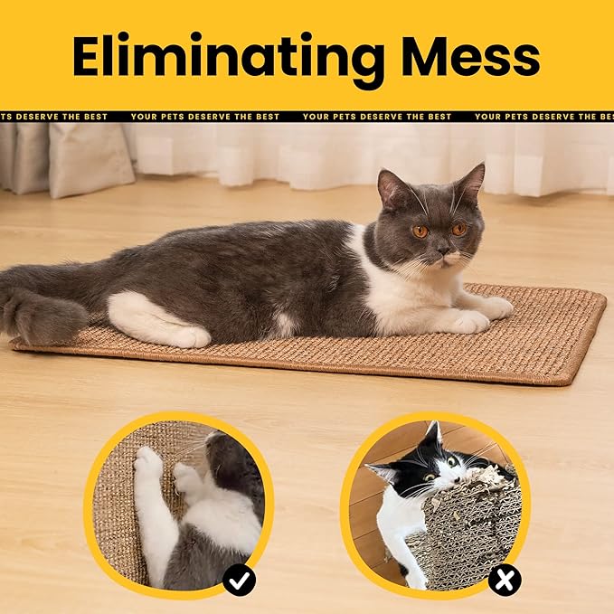 Cat Scratcher Mat,Sisal Cat Scratch Pad Rug,Wall Scratchers for Indoor Kitten Scratching&Stretching,Furniture Protector for Post&Sofas&Couch&Carpets&Floor,Kitty Bithday Gifts,Medium,Brown
